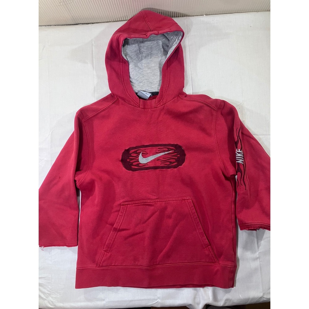 Nike Kids Hoodie Red Flame Logo Pullover Sweatshirt Size M‎ Vintage Style